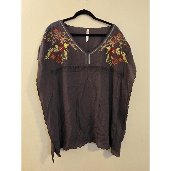 Andree By Unit Women's Size Medium‎ Brown Floral Embroidered  Kimono Sleeve Top - Picture 1 of 6